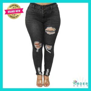 Plus Size Skinny Jeans Stretchy High Waisted Ankle Ripped Distressed Denim